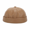 Casual Leather Brimless Round Landlord Hat Solid Color Retro Melon Skin Hat Simplicity Adjustable Trendy Cap Winter