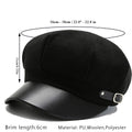 British Style Berets Visor Pu Leather Flat Top Hat Retro Black Painter Hat Classic Versatile Adjustable Beret Casual Sun Hats