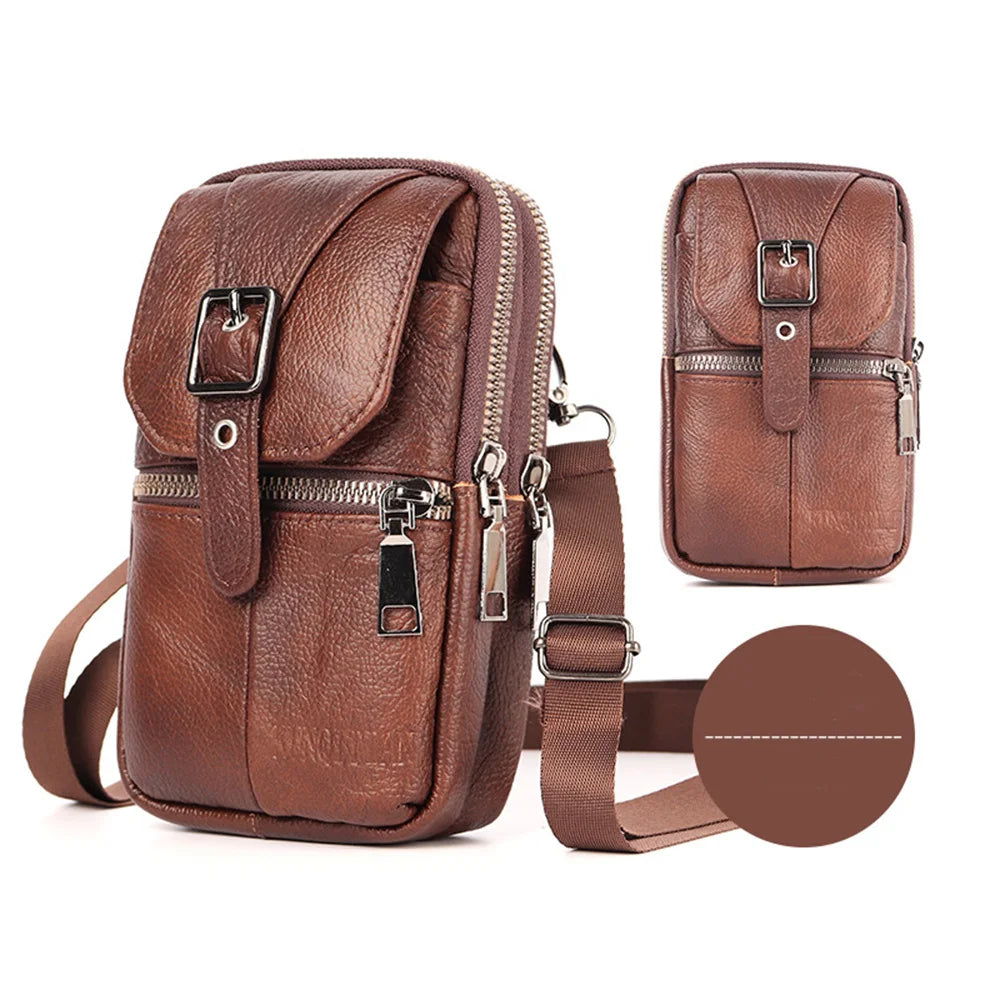 Leather Phone Pouch Small Belt Bag Shoulder Crossbody Purse Waist Pack