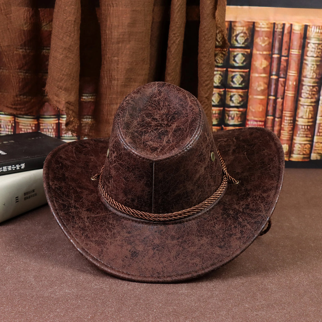 Rustic Cowboy Hat for Men & Women - Retro Western Style PU Leather Hat, Lightweight Durable, Unisex Outdoor & Casual Wear