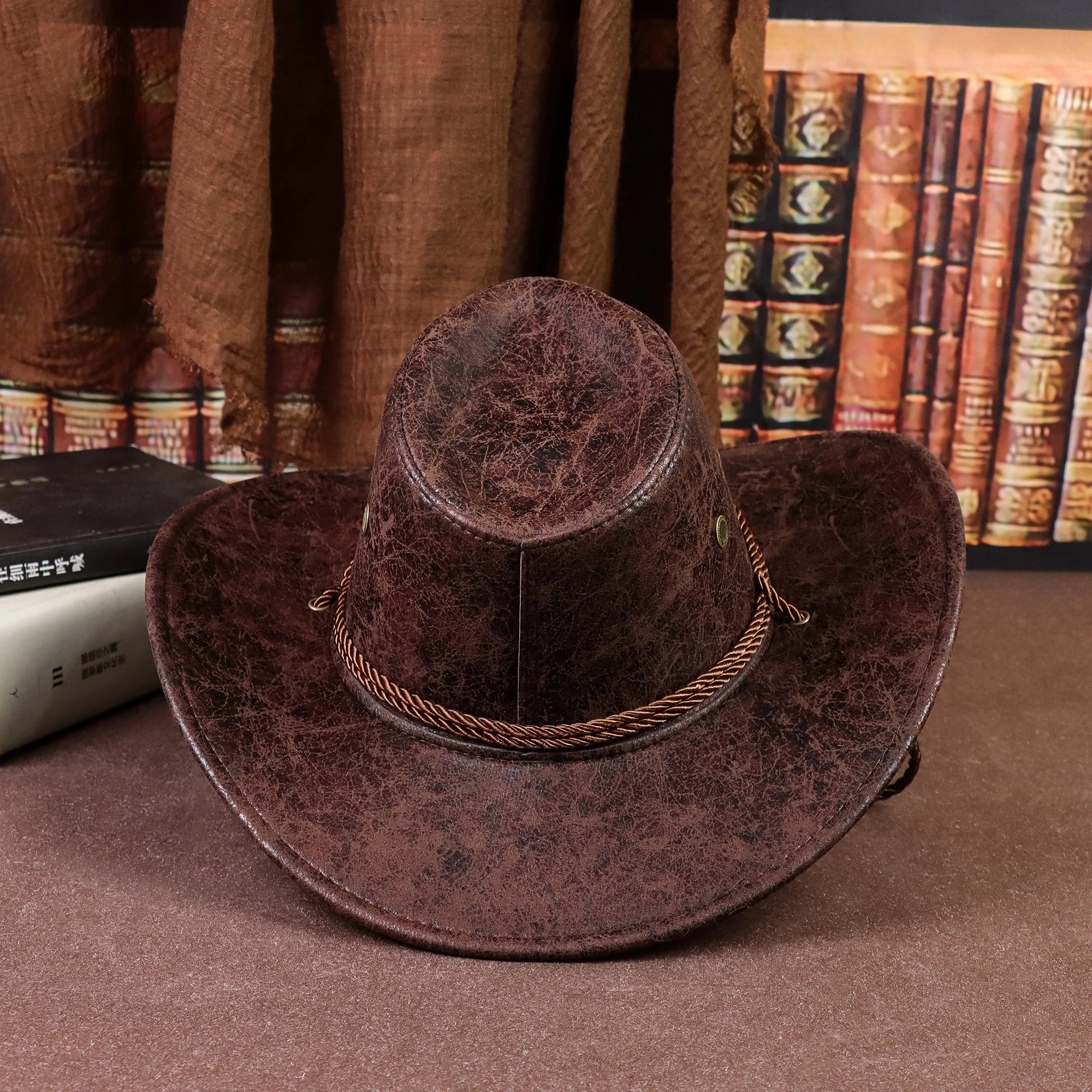 Rustic Cowboy Hat for Men & Women - Retro Western Style PU Leather Hat, Lightweight Durable, Unisex Outdoor & Casual Wear