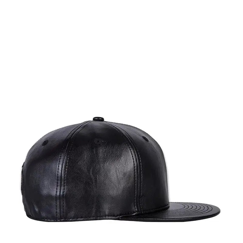 Hip hop hat men's street versatile Black Leather Flat brimmed hat