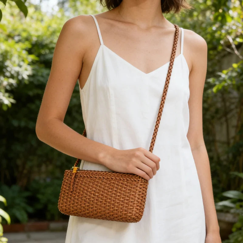 Leather Woven Handbags First Layer Cowhide Clutch Bag Shoulder Messenger Small Bag