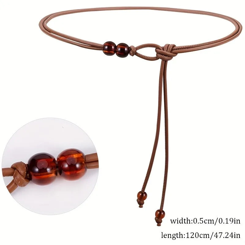 1pc Women's Adjustable Slim Belt with Brown Bead Accents Waist Cincher for Dresses Shirts Jackets Day-to-Night Style Enhancer