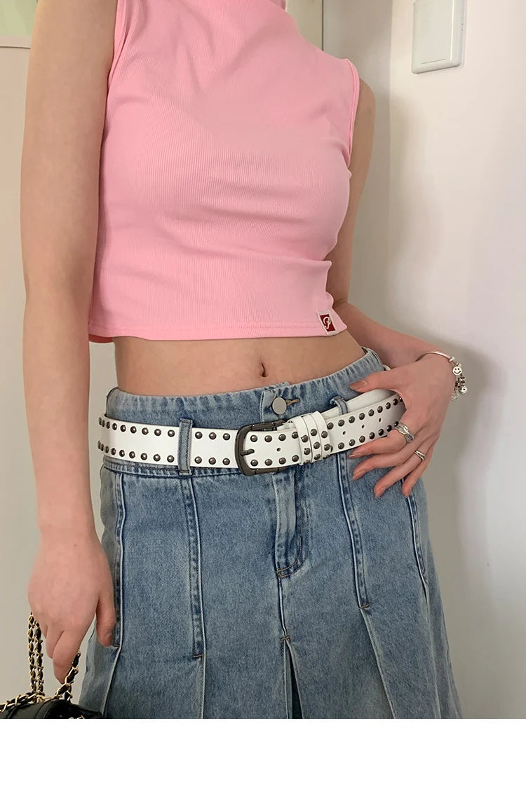 2024 New Belt Women's Jeans tie-in Ladies' belt fashion personality Rivet Belt senior black fashion