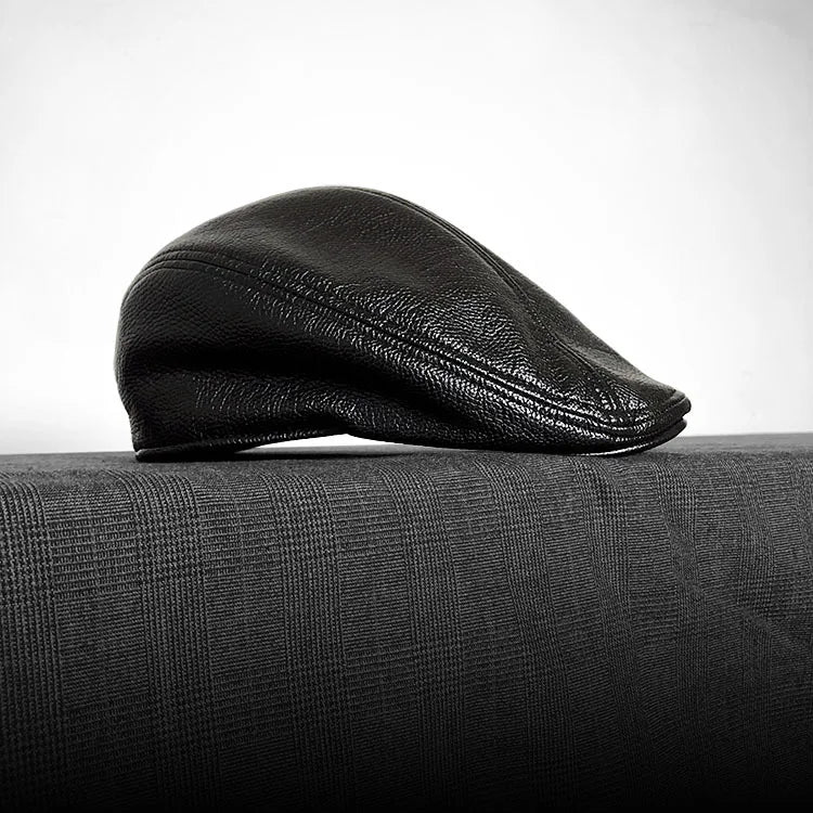High-grade Leather Cap Vintage British Forward Hat, Versatile Beret Flat Top Cap Unisex Fashion Outdoor Daily Wear