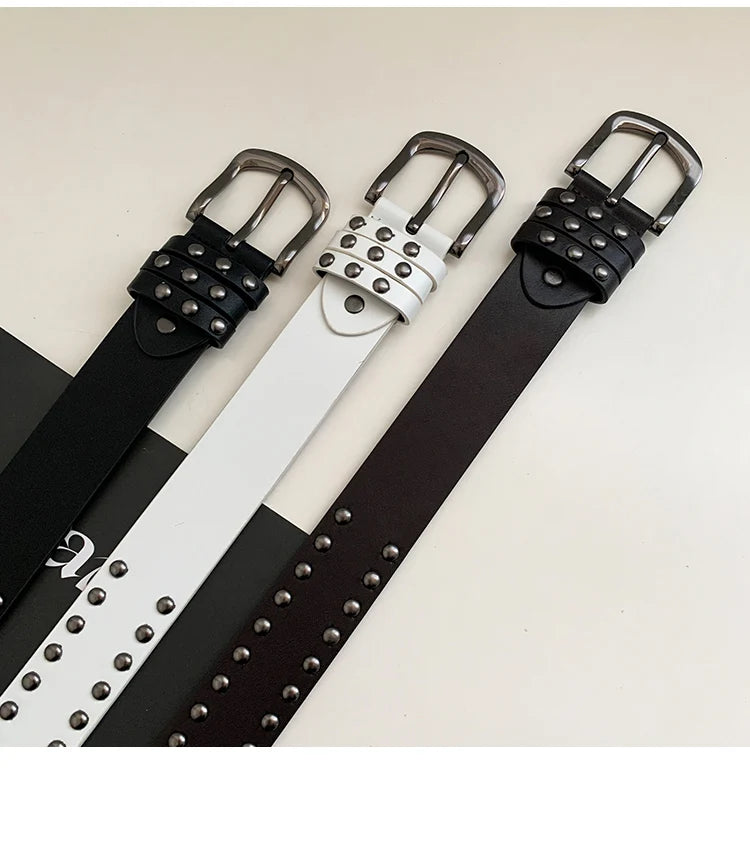 2024 New Belt Women's Jeans tie-in Ladies' belt fashion personality Rivet Belt senior black fashion