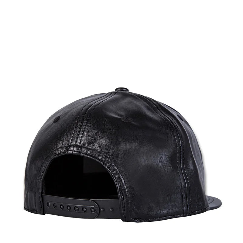 Hip hop hat men's street versatile Black Leather Flat brimmed hat