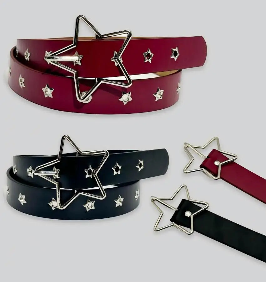 Punk style star buckle decorative belt with multiple holes, small star shaped eyes, multifunctional belt, suitable for fashionab
