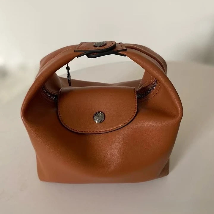 Full leather lunch box bag, hand bag, messenger bag, French shoulder bag with shoulder strap women's bag.