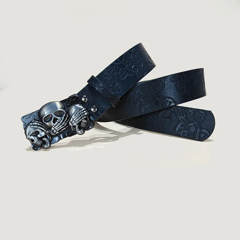 Punk Skull Plus size Leather Belt For women and men Harajuku Gothic Y2K Embossed Skeleton Hand Decoration Halloween Accessories