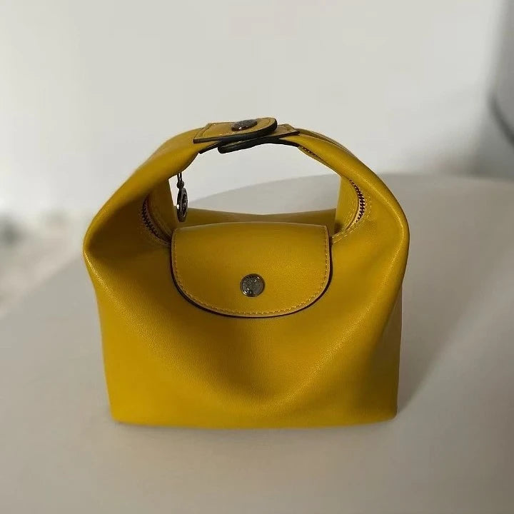 Full leather lunch box bag, hand bag, messenger bag, French shoulder bag with shoulder strap women's bag.