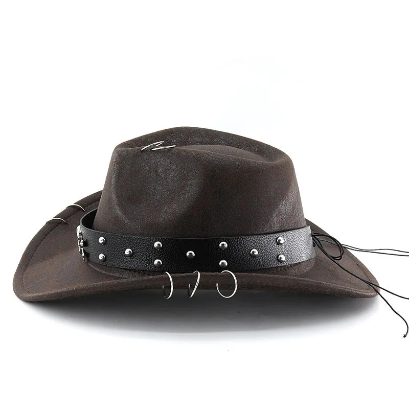 New Faux Leather Vintage Western Cowboy Hat For Men Gentleman Jazz Hats Panama Cowgirl Hat Sombrero Hombre