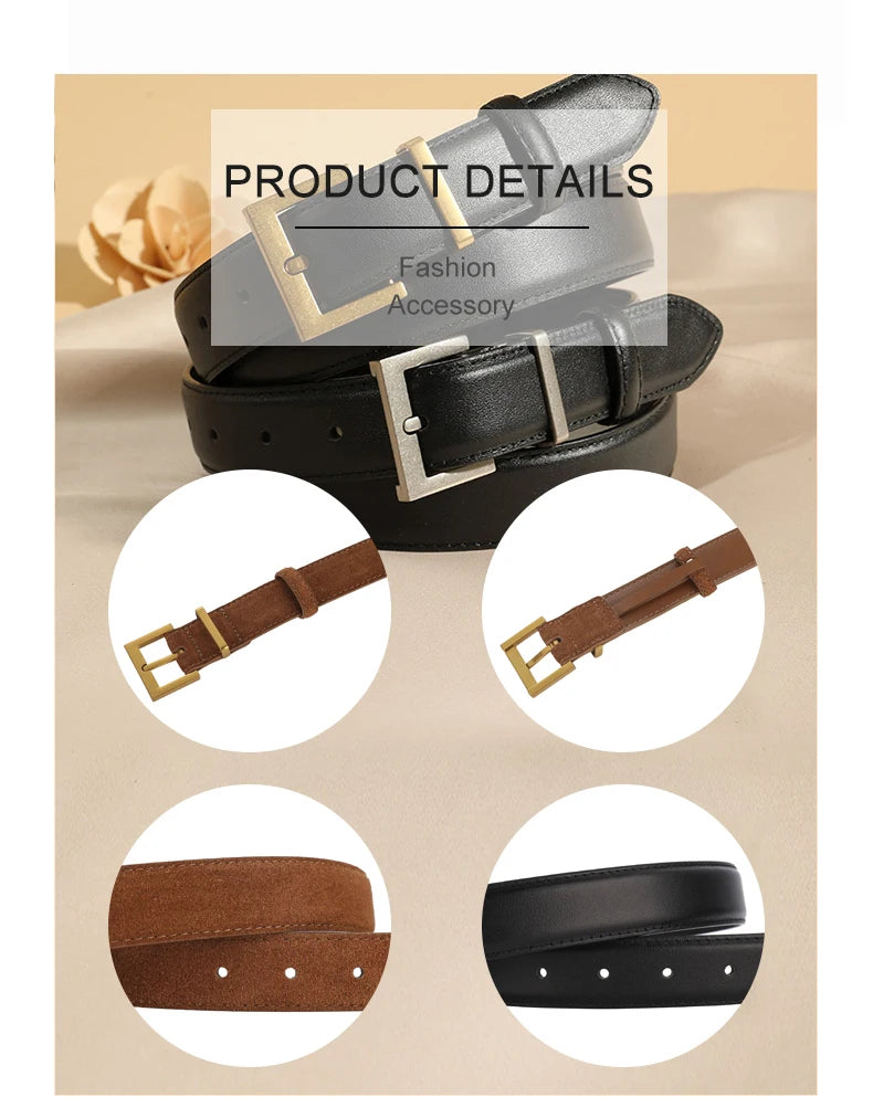 New Luxury Cowhide Leather Belt for Women Adjustable Square Alloy Buckle Waist Belt For Jeans Dress Daily Office Outfit