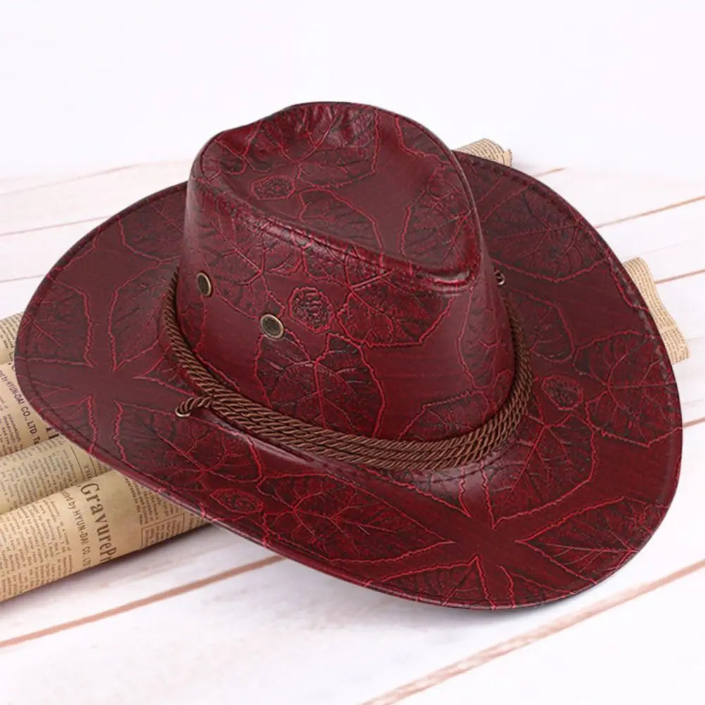 Leather Cowboy Hat Fashion Western Jazz Sun Visors Outdoor Summer Sun Hats Large Grassland Visors Men Women