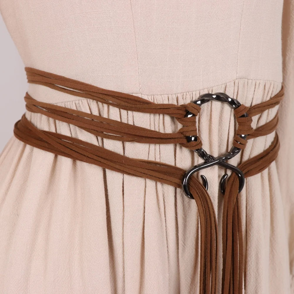 Women'S Vintage Bohemian Long Rope Belt - Adjustable Braided Waist Cinch with Fringe & Loop Knot, Handcrafted Look for Halloween