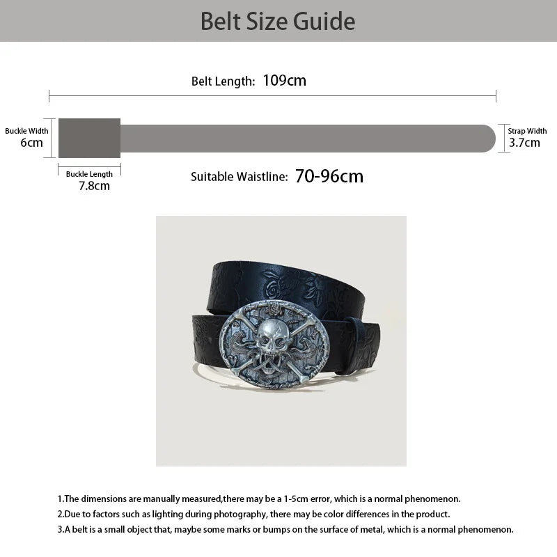 Punk Skull Plus size Leather Belt For women and men Harajuku Gothic Y2K Embossed Skeleton Hand Decoration Halloween Accessories