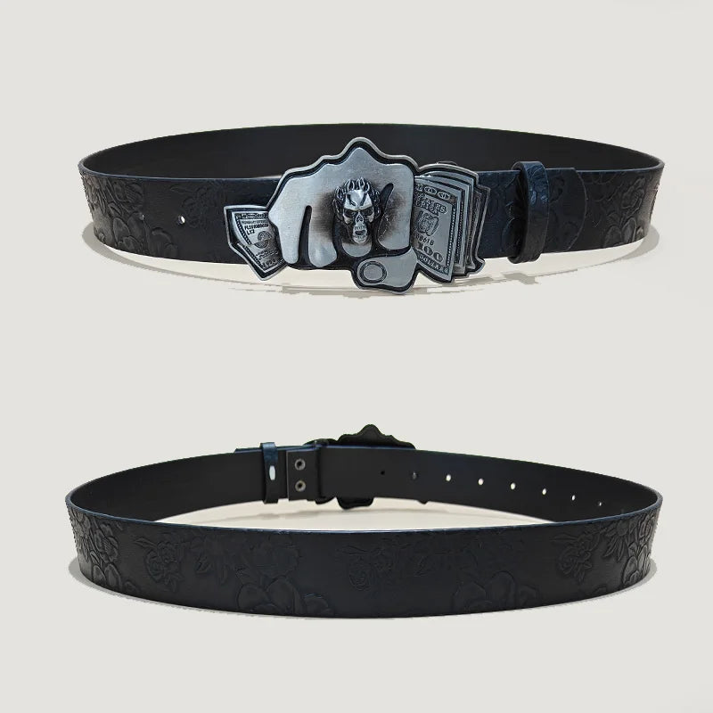 Punk Skull Plus size Leather Belt For women and men Harajuku Gothic Y2K Embossed Skeleton Hand Decoration Halloween Accessories