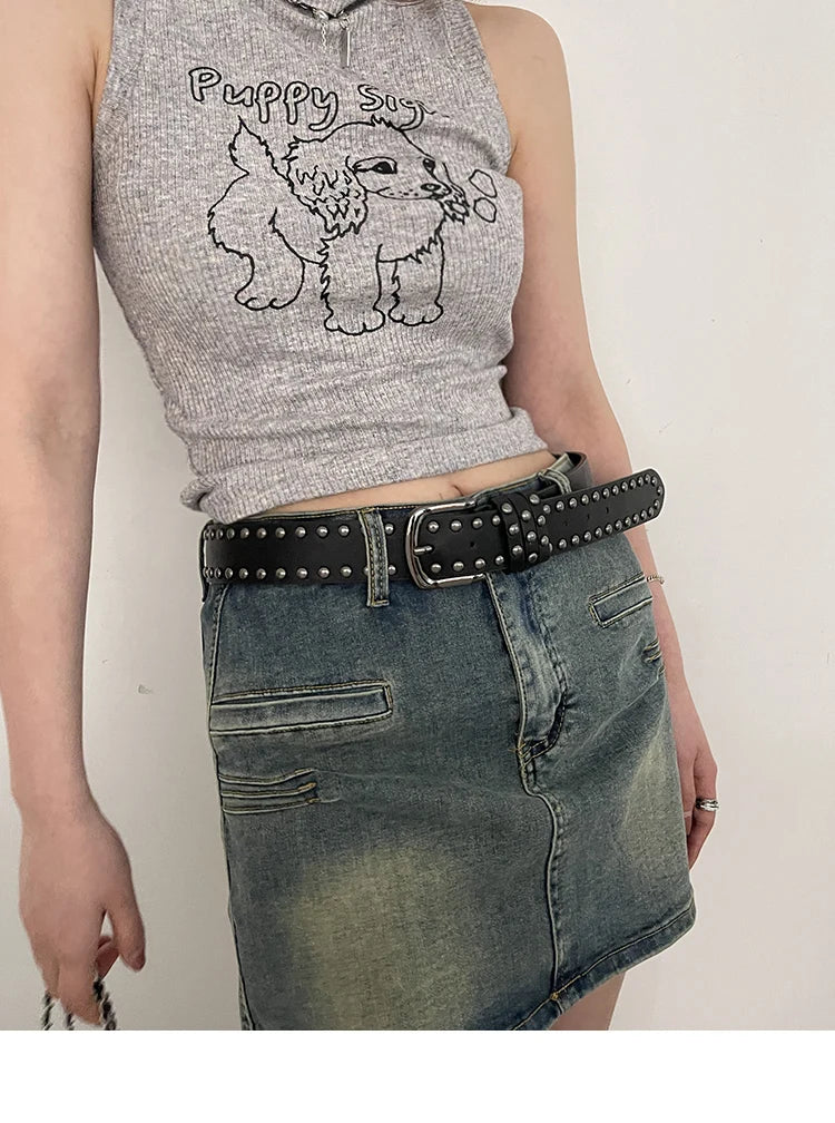 2024 New Belt Women's Jeans tie-in Ladies' belt fashion personality Rivet Belt senior black fashion