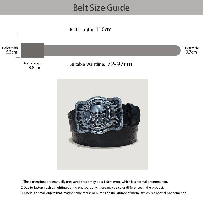 Punk Skull Plus size Leather Belt For women and men Harajuku Gothic Y2K Embossed Skeleton Hand Decoration Halloween Accessories