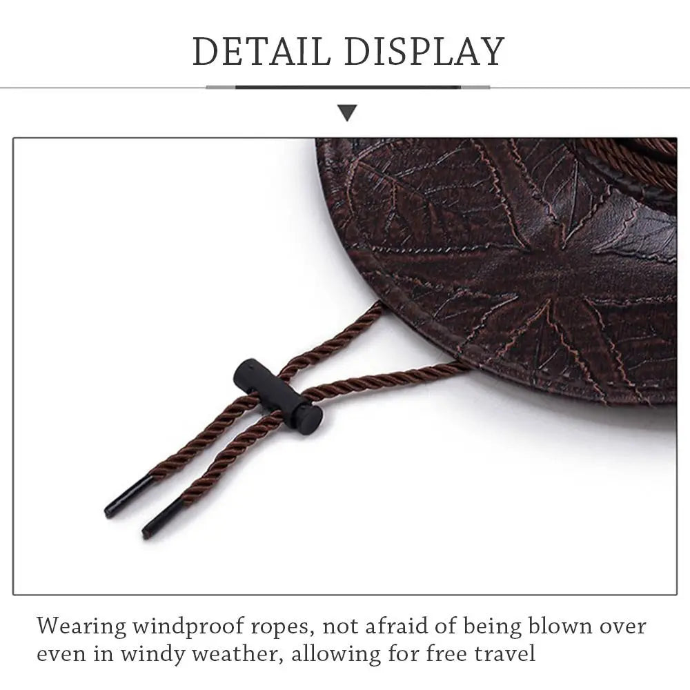 Leather Cowboy Hat Fashion Western Jazz Sun Visors Outdoor Summer Sun Hats Large Grassland Visors Men Women