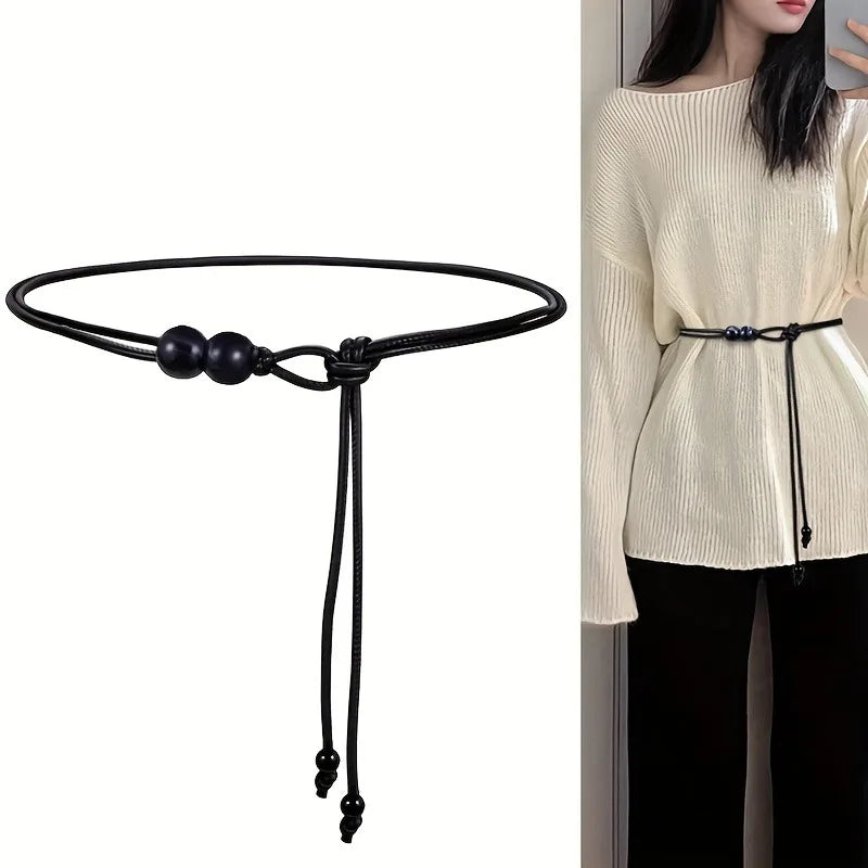 1pc Women's Adjustable Slim Belt with Brown Bead Accents Waist Cincher for Dresses Shirts Jackets Day-to-Night Style Enhancer