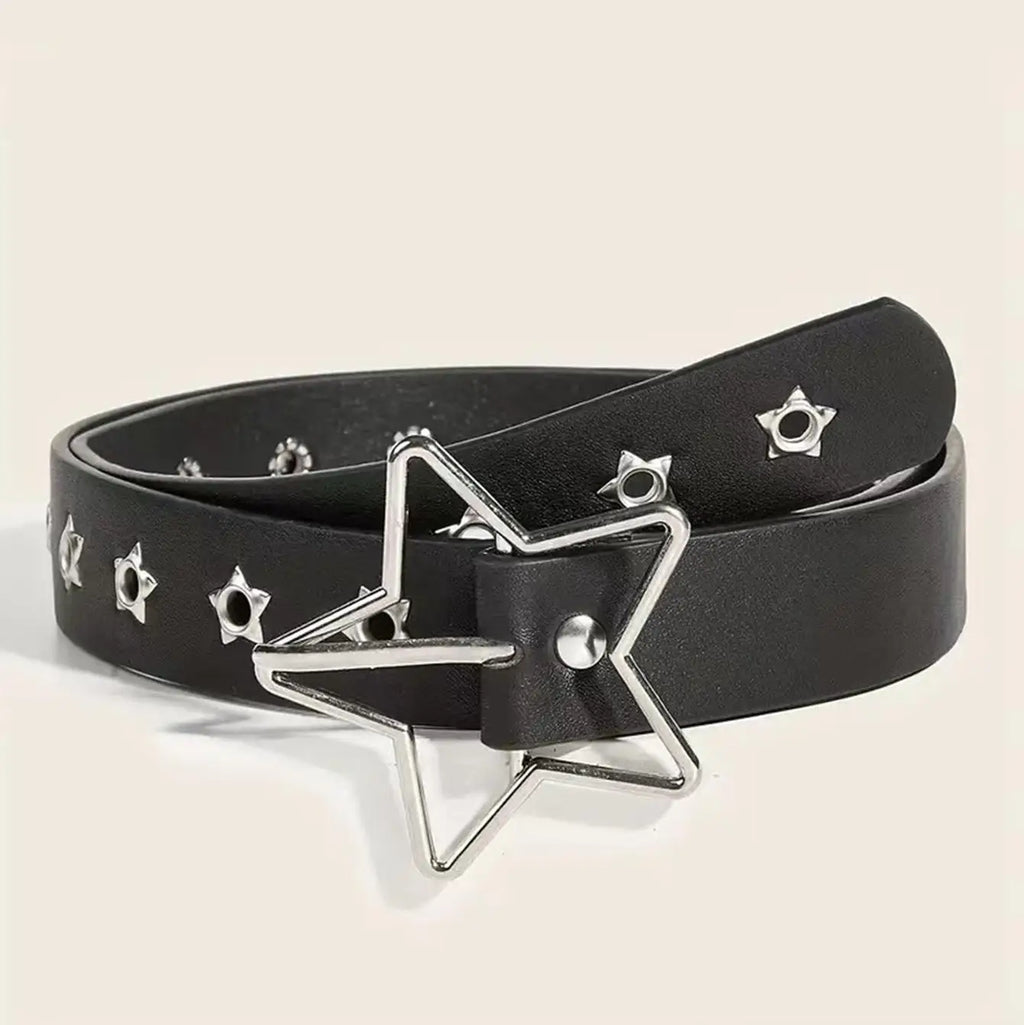Punk style star buckle decorative belt with multiple holes, small star shaped eyes, multifunctional belt, suitable for fashionab