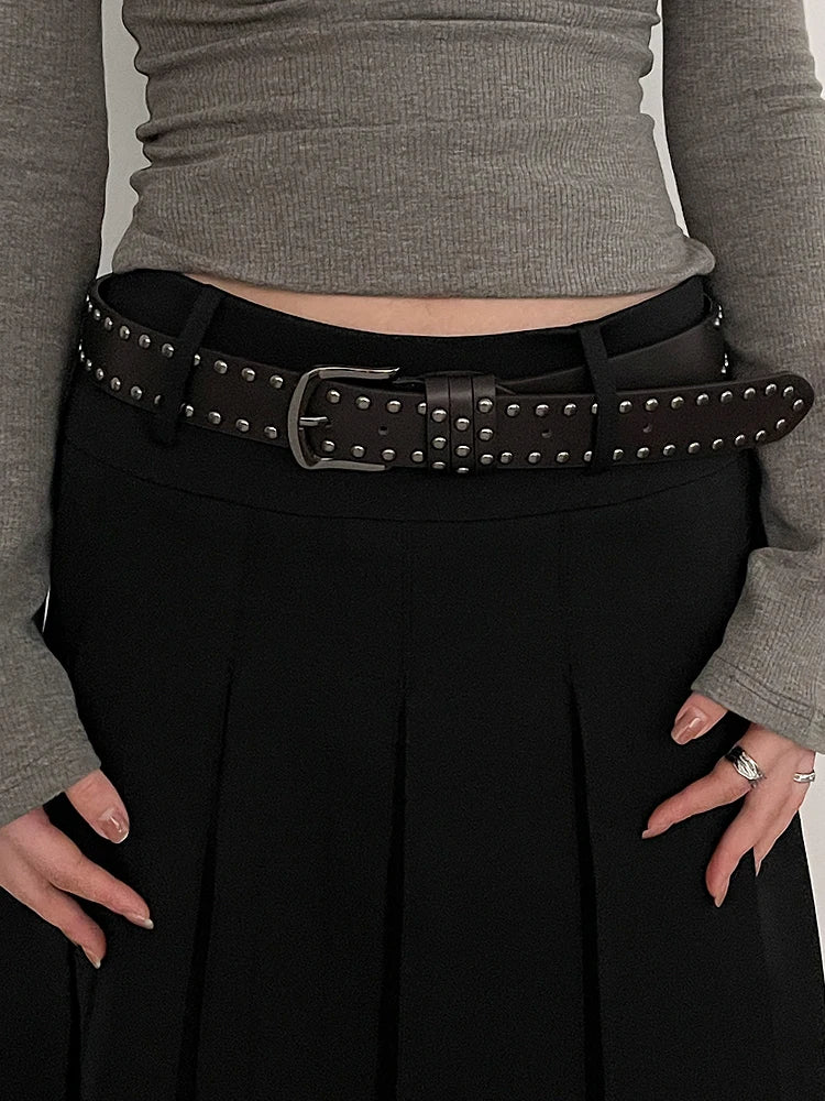 2024 New Belt Women's Jeans tie-in Ladies' belt fashion personality Rivet Belt senior black fashion