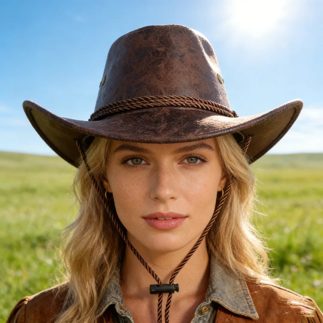 Vintage Faux Leather Big-edge Western Cowboy Hats Panama Gentleman Cowgirl Jazz Hat Holidays Party Cosplay Hat