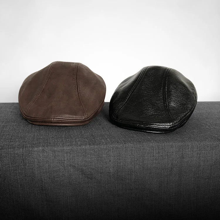 High-grade Leather Cap Vintage British Forward Hat, Versatile Beret Flat Top Cap Unisex Fashion Outdoor Daily Wear