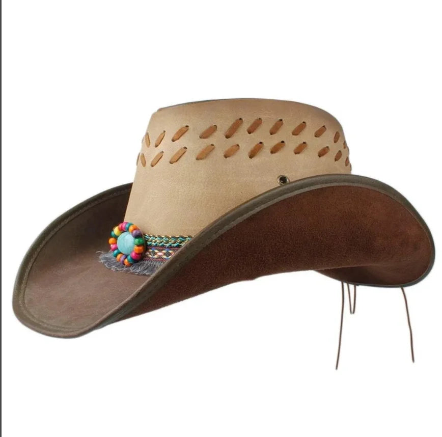 30Stlye 100% Leather Men Western Cowboy Hat For Gentleman Dad Cowgirl Sombrero Hombre Caps Big Sizelarge head