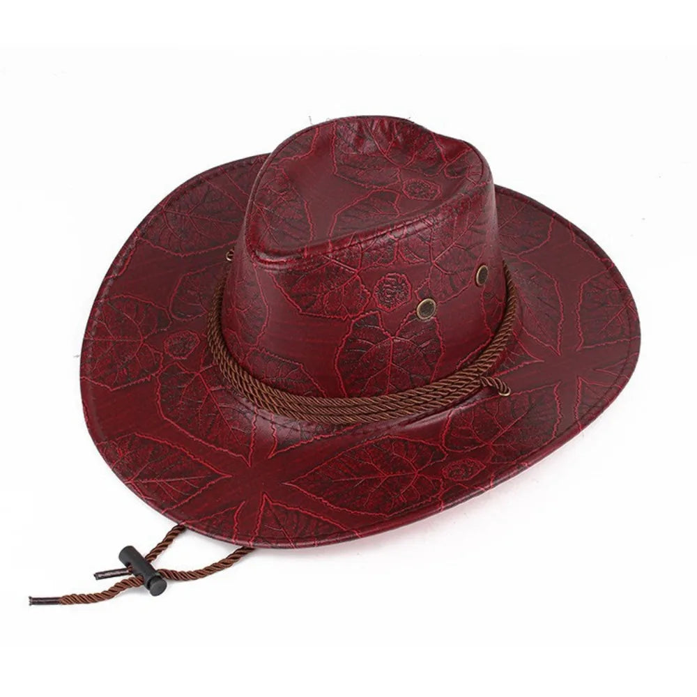 Fashion Leather Western Cowboy Knight Hat Western Gentleman Sun Hats Jazz Summer Sun Visors Men Women Vintage Cap Visors