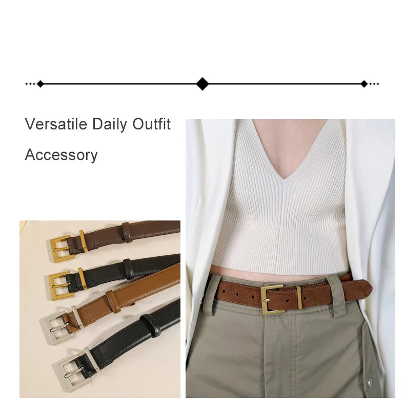 New Luxury Cowhide Leather Belt for Women Adjustable Square Alloy Buckle Waist Belt For Jeans Dress Daily Office Outfit