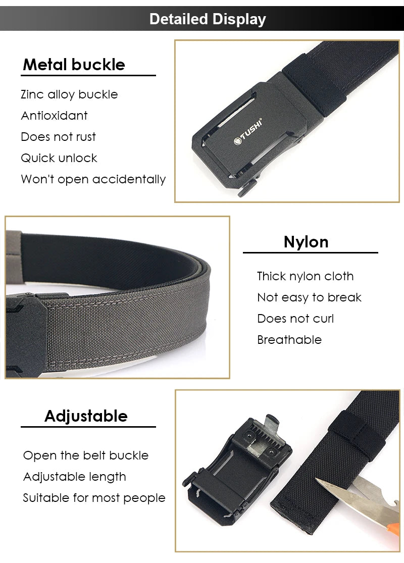 HSSEE New Hard Military Belt for Men and Women Tight Nylon Tactical Outdoor Belt Metal Automatic Buckle IPSC Belt Casual Girdle