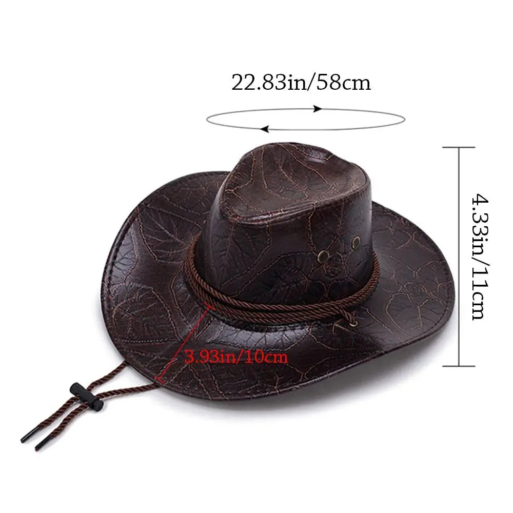 Leather Cowboy Hat Fashion Western Jazz Sun Visors Outdoor Summer Sun Hats Large Grassland Visors Men Women