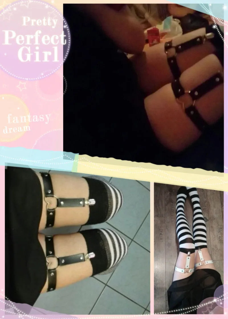Women Sexy Leather Thigh Garter Belt Pu Punk Elastic Harness Leg Strap Goth Stocking Leglet Belt Garters Suspender For Girl