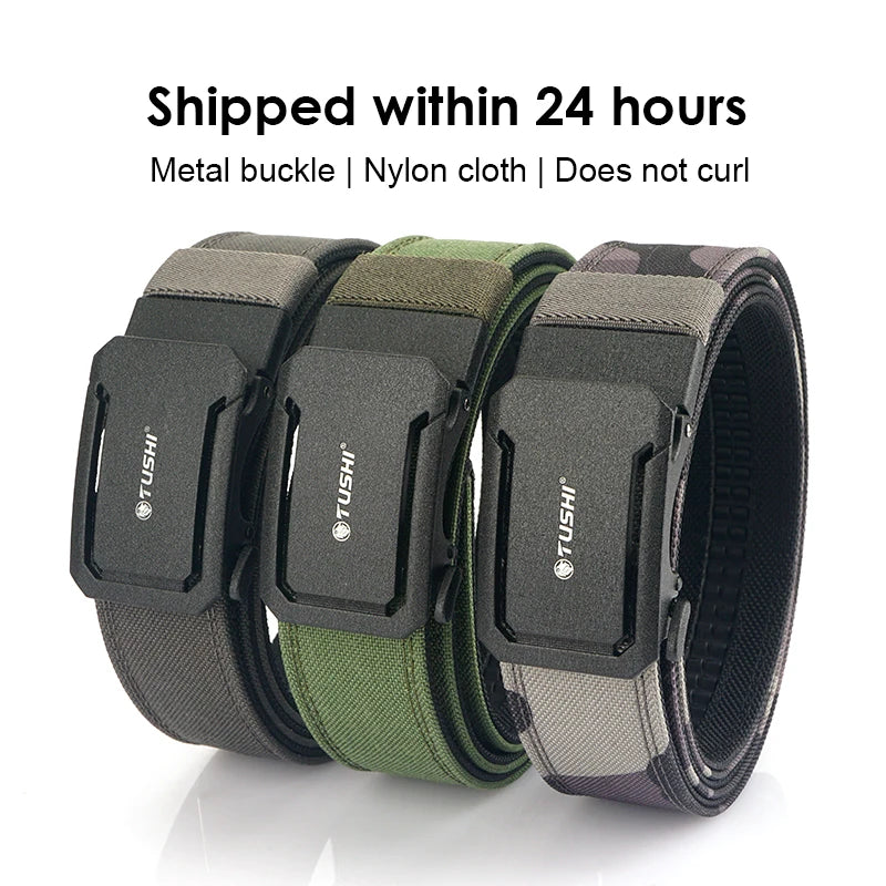 HSSEE New Hard Military Belt for Men and Women Tight Nylon Tactical Outdoor Belt Metal Automatic Buckle IPSC Belt Casual Girdle