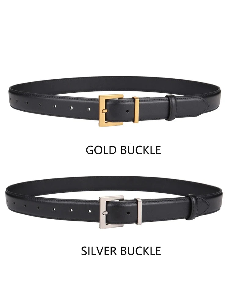 New Luxury Cowhide Leather Belt for Women Adjustable Square Alloy Buckle Waist Belt For Jeans Dress Daily Office Outfit