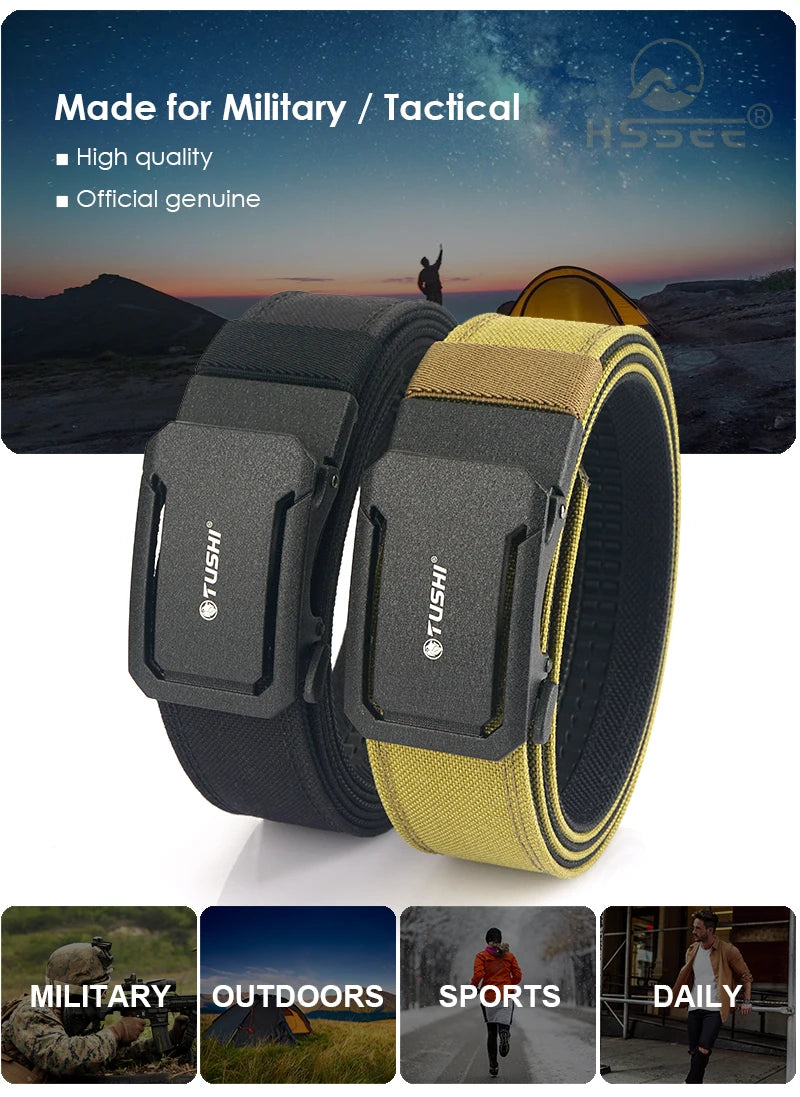 HSSEE New Hard Military Belt for Men and Women Tight Nylon Tactical Outdoor Belt Metal Automatic Buckle IPSC Belt Casual Girdle