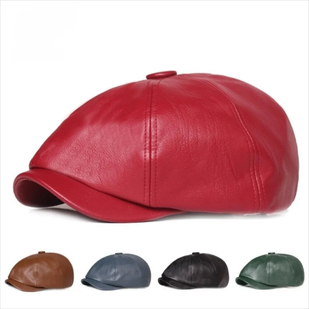 Casual Retro Leather Newsboy Caps Elegant Elastic Band Adjustment Peaked Cap Solid Color Painter Beret Hats Unisex Wear